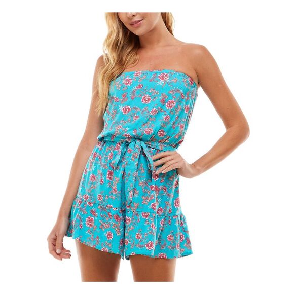 BEBOP Womens Turquoise Belted Bodice Elastic Waist Sleeveless Wide Leg Romper S - Picture 1 of 2